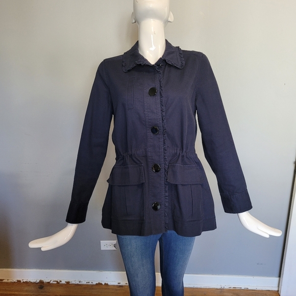 Kate Spade Broome Street Ruffle Military Jacket, VGUC, Size XS FITS VERY BIG - Picture 2 of 11